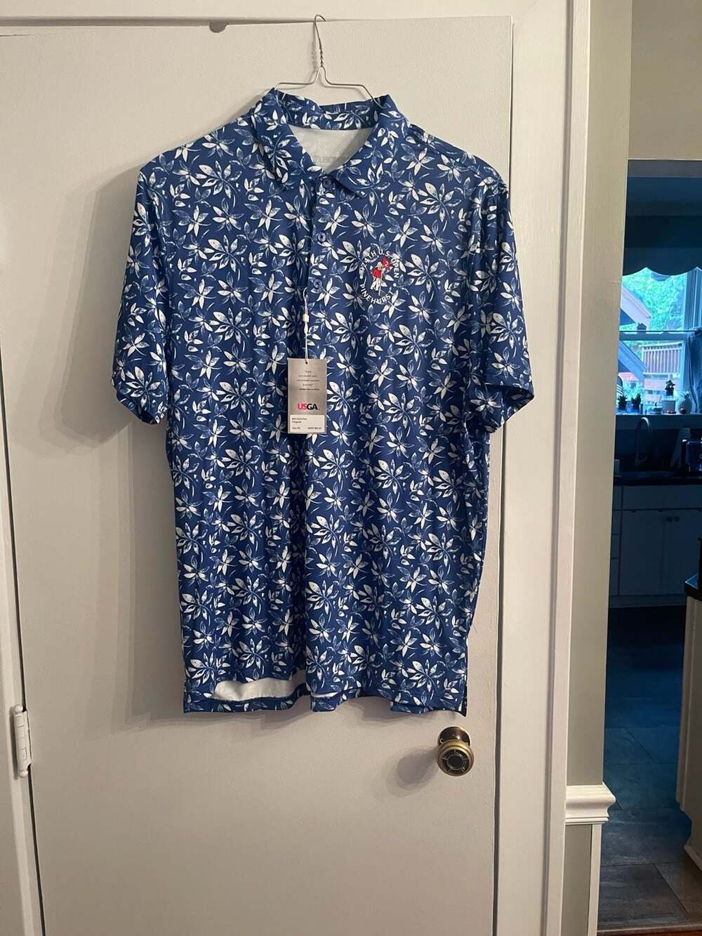 US Open Golf Performance Polo Shirt Men 2XL Blue Floral Pinehurst #US16224